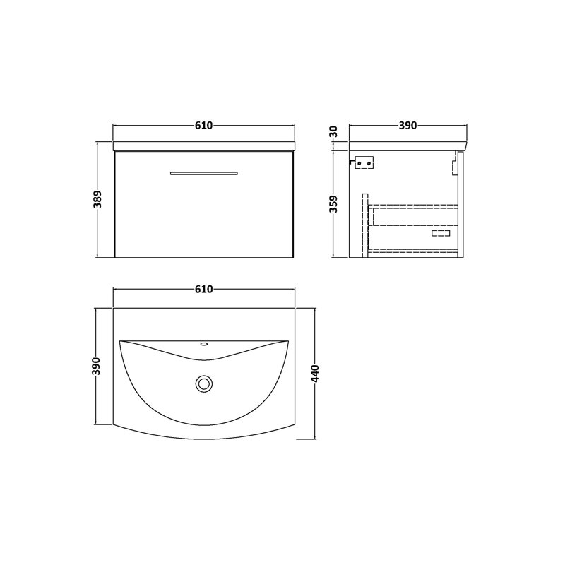 Arno 610 mm Single Vanity with Integrated Basin