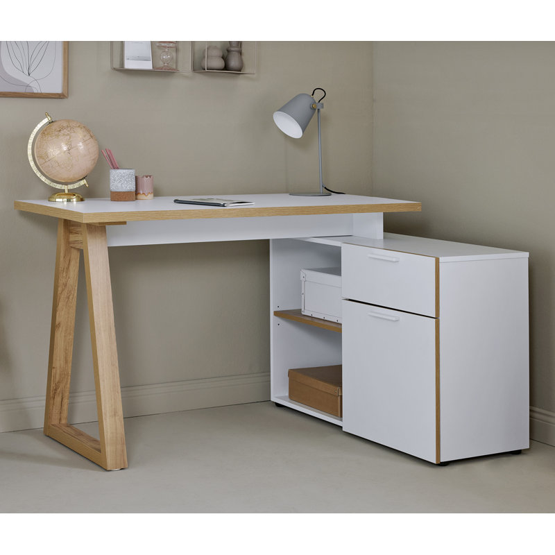 Hermie 55.12'' W L-Shaped Writing Desk with Cabinet