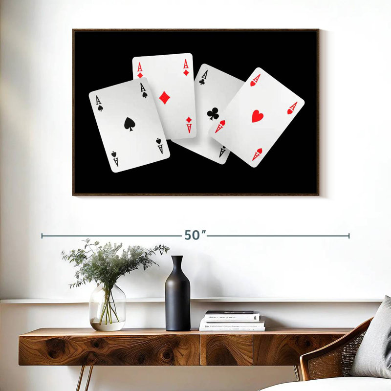 Quatre cartes As, Cadre flottant noyer, 40 po x 27 po