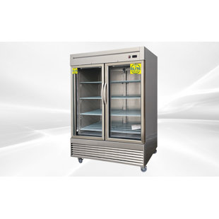 57 in. W 41 cu. ft. Two Door Commercial Display Glass Swing Door Refrigerator in Stainless Steel