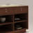 Brown Solid Wood Display Counter with Tempered Glass Top, Three Drawers, and Open Shelf Storage