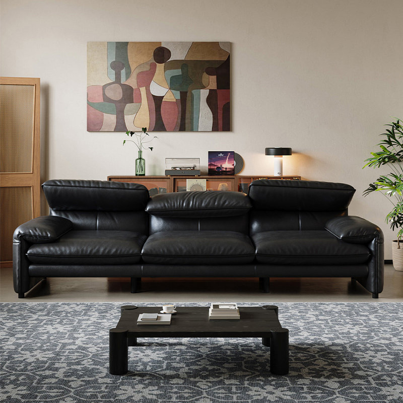 Canapé modulaire noir en cuir véritable, L 106,3 po