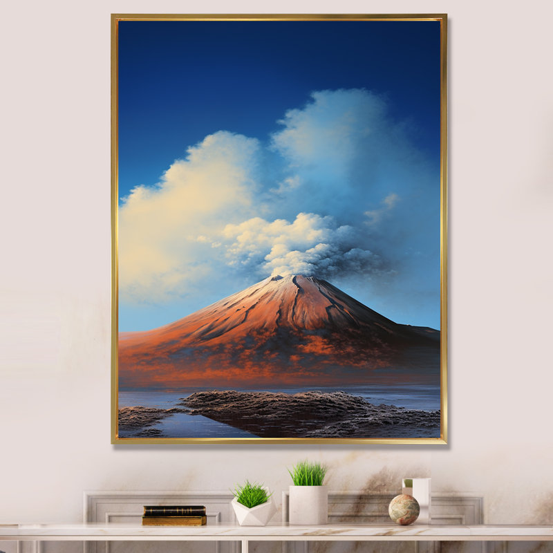 Volcan, volcan, rêverie sur toile, Cadre flottant doré, H 44 po x l 34 po x P 1,5 po