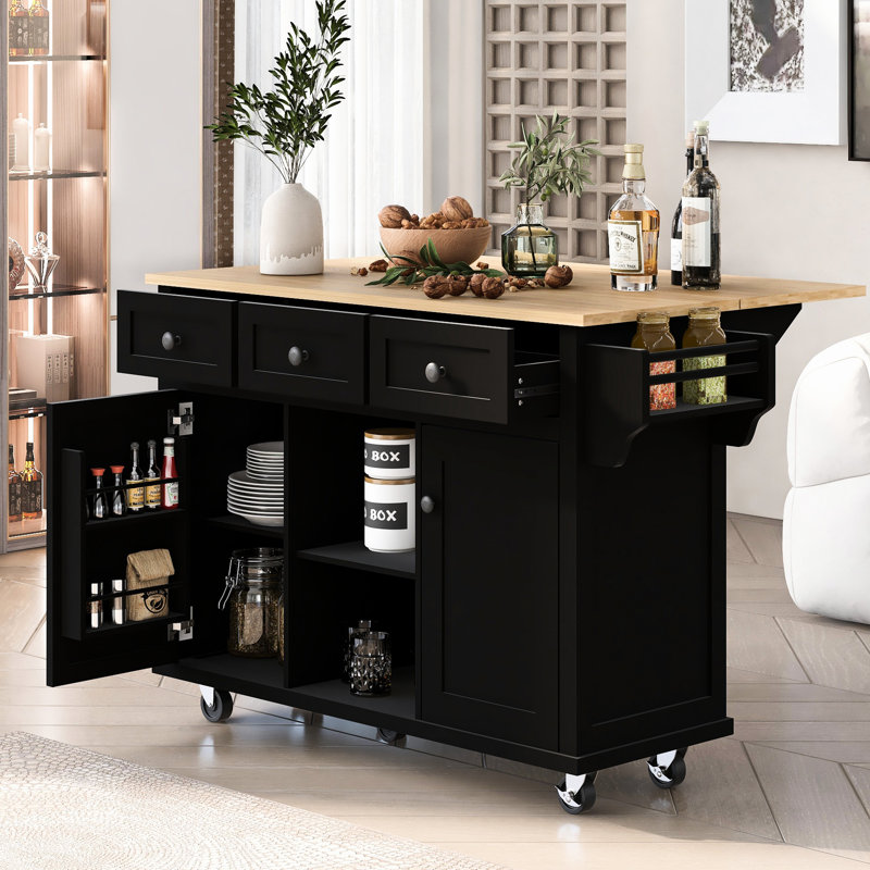 Space Kitchen Cart With Metal Support And Drawer Storage Black Cabinet Frame - Drop, Black