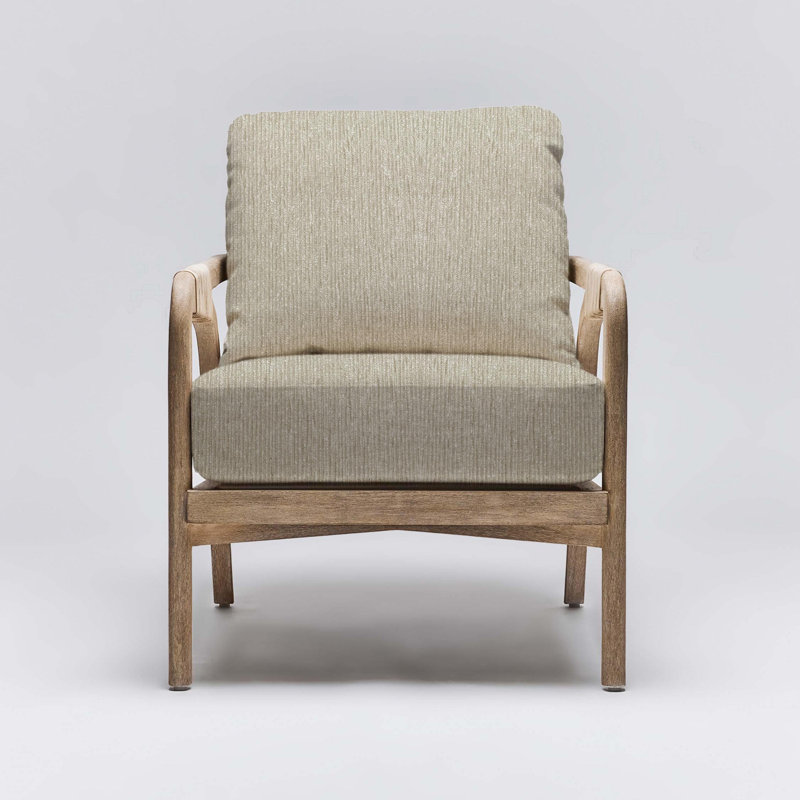 Delray Armchair, Straw Faux Leather, White Ceruse