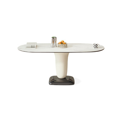 White Oval Stone with Fiberglass Dining Table For Dining Room/Kitchen