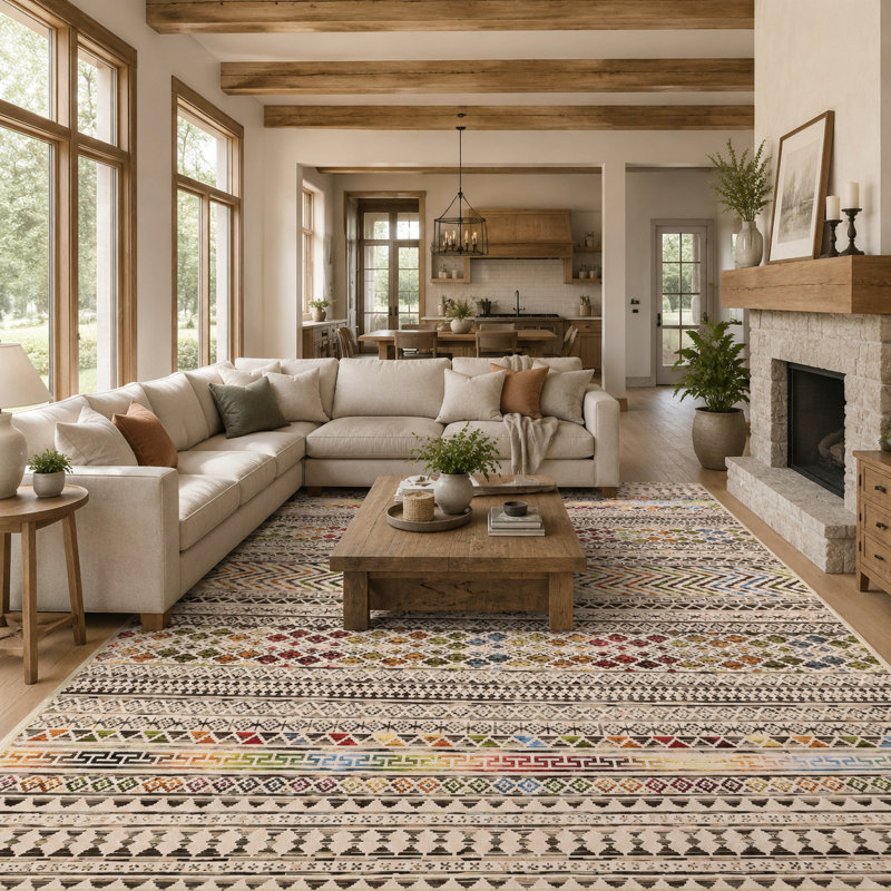 Tapis antidérapant et lavable Boho, Tanné, Rectangle 9' x 12'