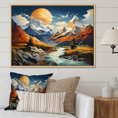 Bhateri Yellow Teal Mountains Majestic Peaks Collage II, reproduction d'art sur toile