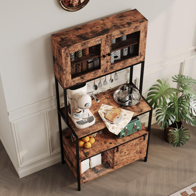 6 Tier Kitchen Bakers Rack with Power Outlet and Cabinet, Microwave Stand Coffee Bar Storage Shelf Utility Organizer