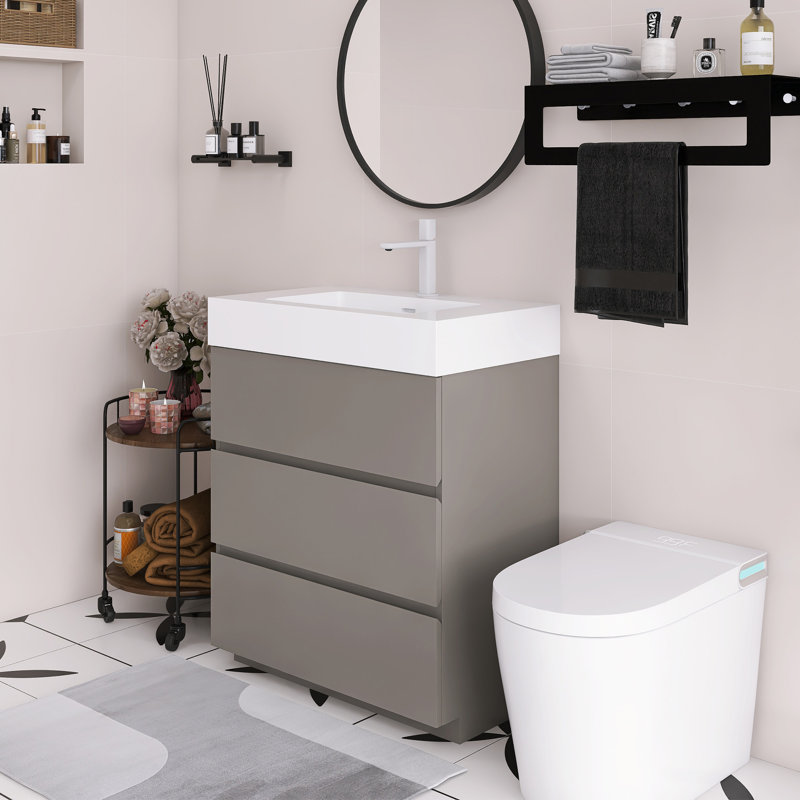 Meuble-lavabo à poser une pièce 30 po, Gris, Blanc