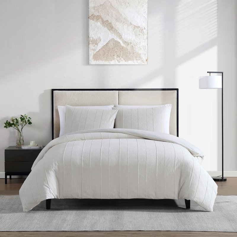 Ensemble d'édredon réversible tissé Vera Wang, Édredon pour grand lit + 2 taies décoratives, Beige