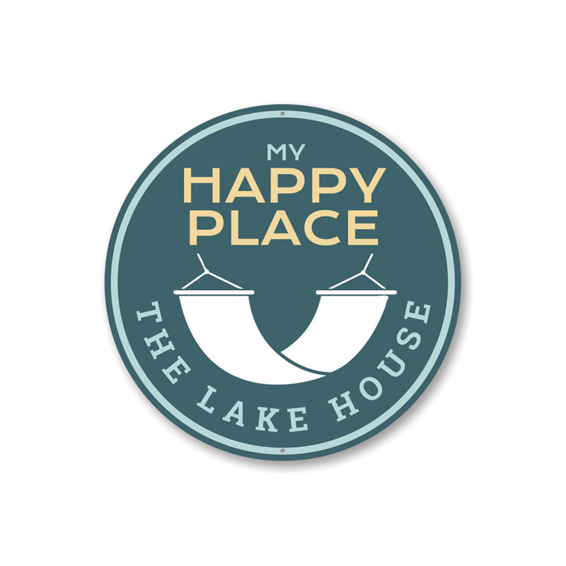 Plaque en aluminium Happy Place Lake House, H 18 po x l 18 po x P 0,06 po