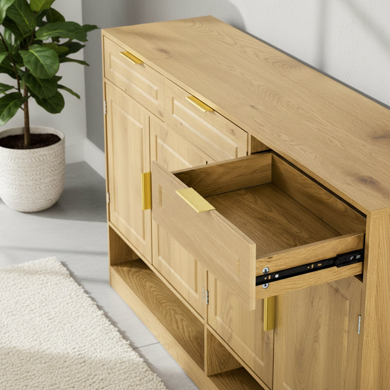U-Style 59.1'' Farmhouse Sideboard Buffet With 3 Drawers 4 Doors, Adjustable Shelves & Open Storage For Dining Room, Living Room & Entryway