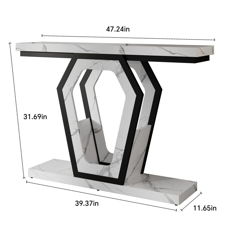 47.3" Console Table,openwork Bracket Sofa Table, Wood Narrow Entryway Table For Hallway, Behind The Couch, Living Room, Foyer, Easy Assembly（white Marble Texture）