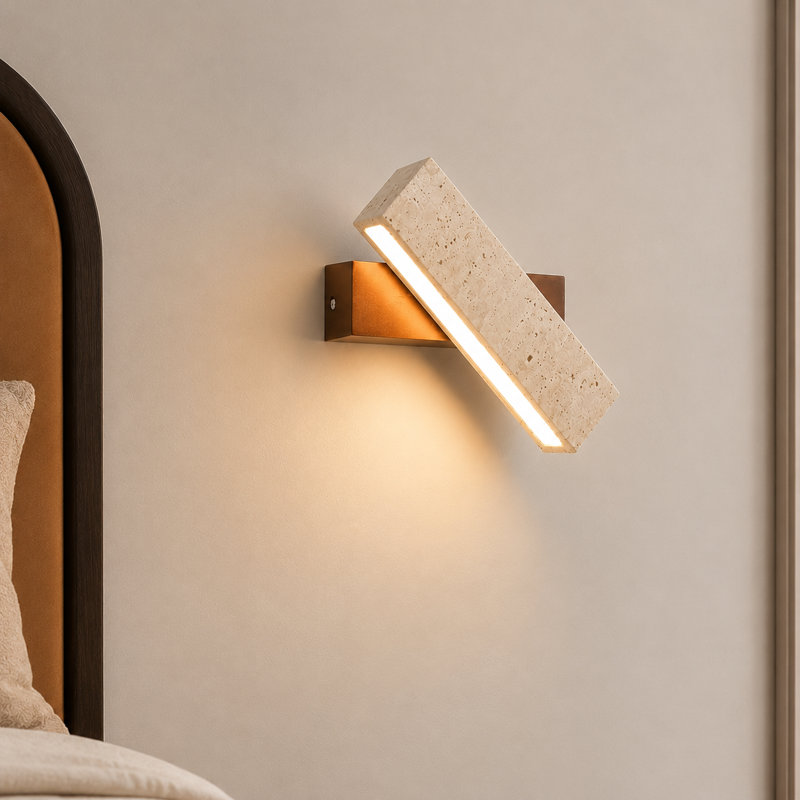 Travertine & Walnut Adjustable LED Wall Sconce