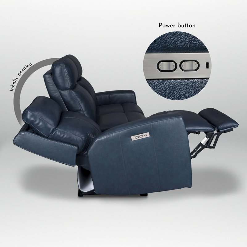 One Harnish 3 Seater Living Room Sofa Genuine Power Reclining Sofa with Cup Holders, Navy Blue