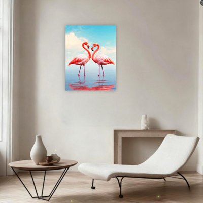 Paire de flamants roses romantiques sur toile non encadrée, 24 po x 36 po