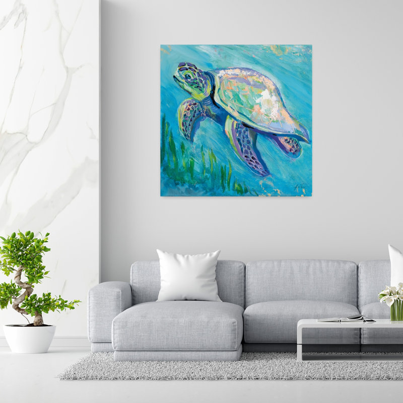 Art nautique de tortue de mer côtière, H 48 po x l 48 po