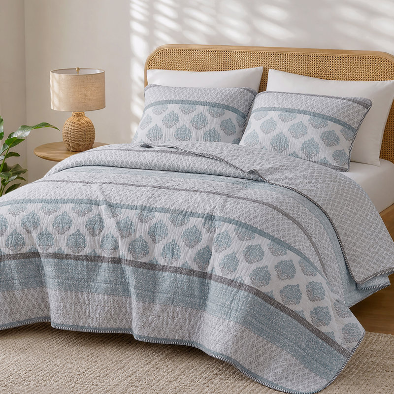 3-Piece Full/Queen Quilt Set,Aqua