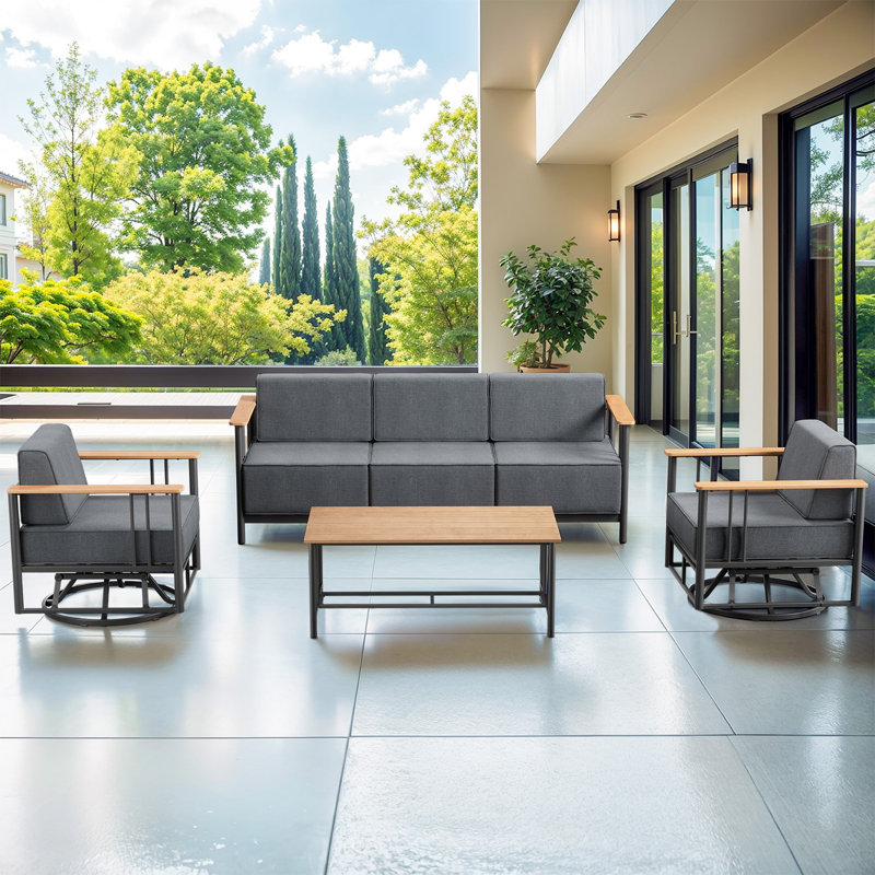 Ensemble de conversation d'extérieur pour 5 personnes Timberloft avec canapé, table basse, chaises pivotantes et coussins épais de 10 po