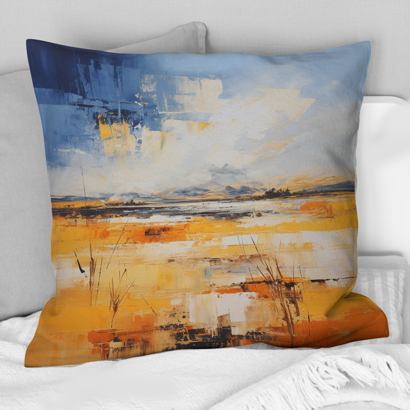 Coussin décoratif jaune et bleu prairies or et ciel V - Prairies