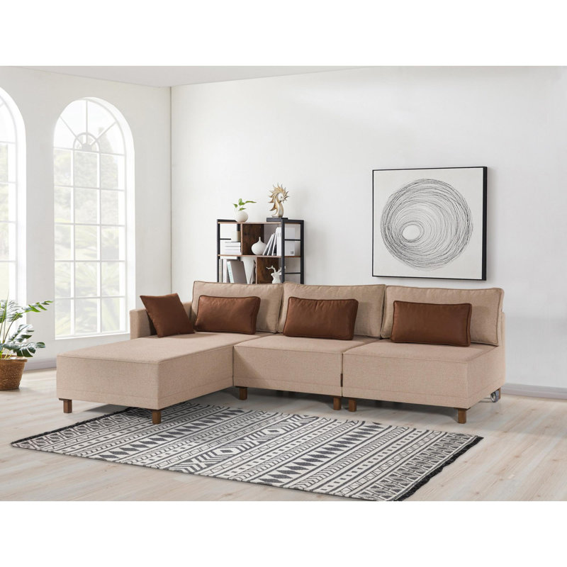 Natajah 3 Seater Sofa & Chaise, 110cm H x 195cm W x 130cm D, Right Hand Facing, Brown