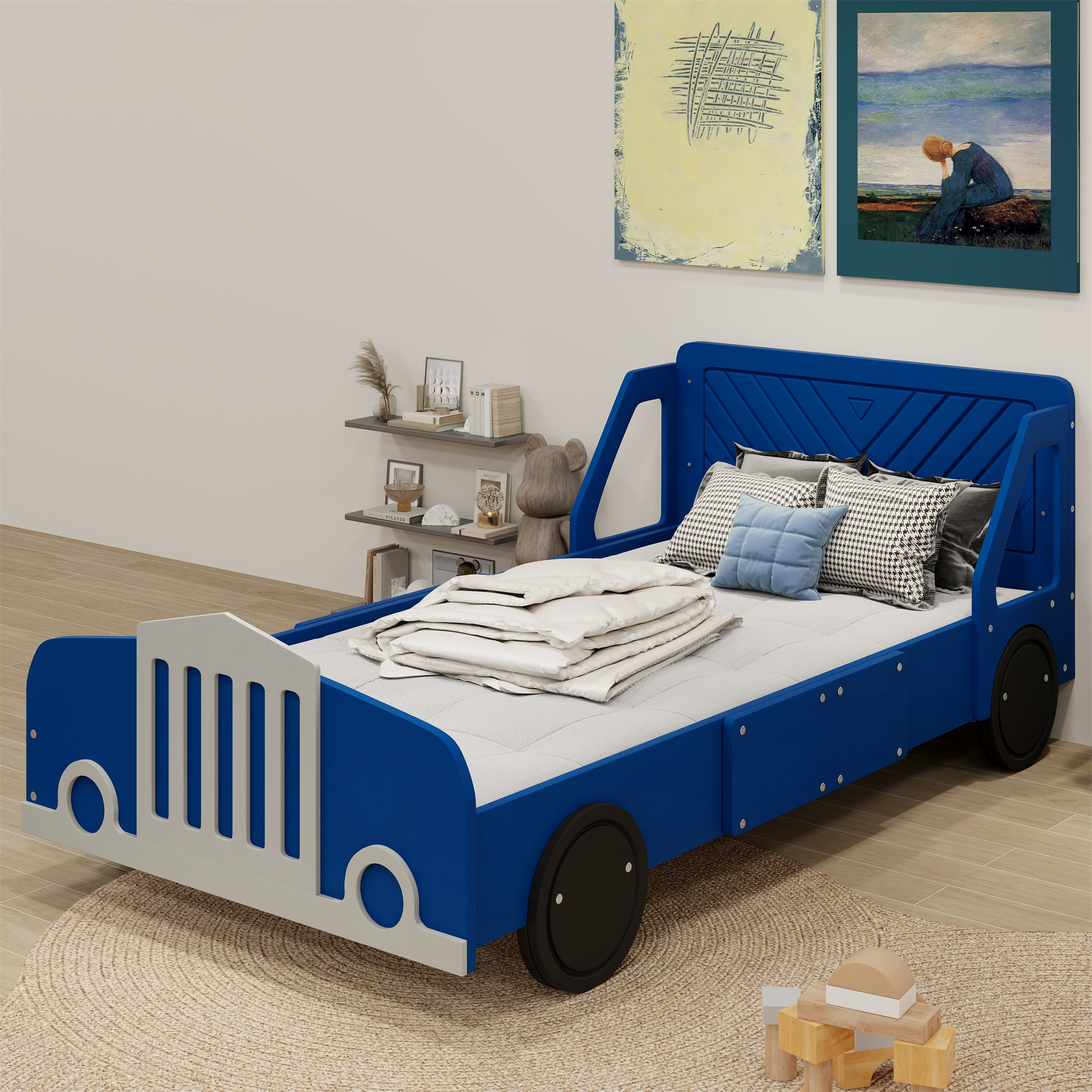 Zoomie Kids Twin Size Car-Shaped Platform Bed With Wheels