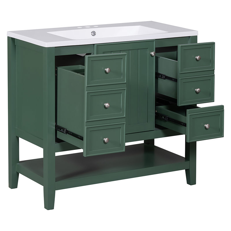 Meuble-lavabo simple 36 po avec plateau Rhoanne, Vert