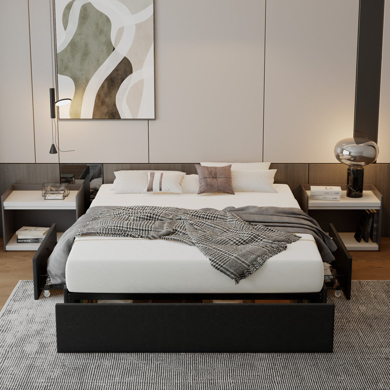 Bret Upholstered Storage Bed with 3 Drawers, Queen, Black