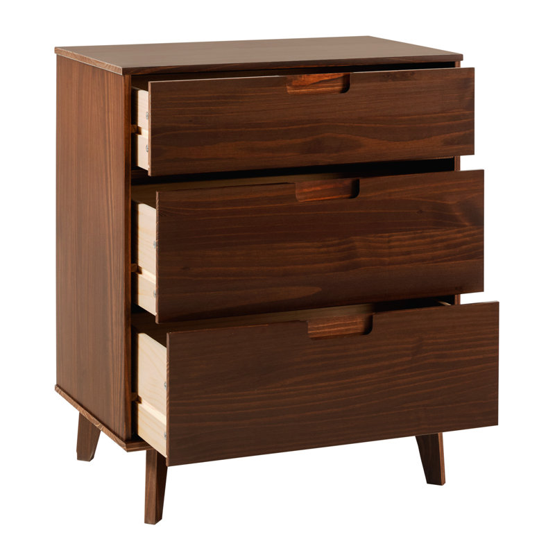 Yarber Groove 3 Drawer Solid Wood Chest, Walnut