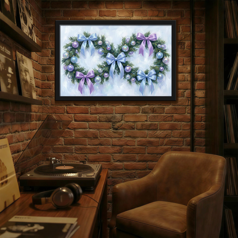 Couronnes de Noël avec des boucles bleues et mauves, H 12 po x l 18 po