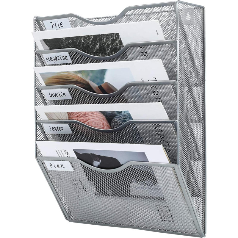 Metal Wall Organizer with Mail Storage, 10.4 cm H x 42.3 cm W x 32.5 cm D, Silver