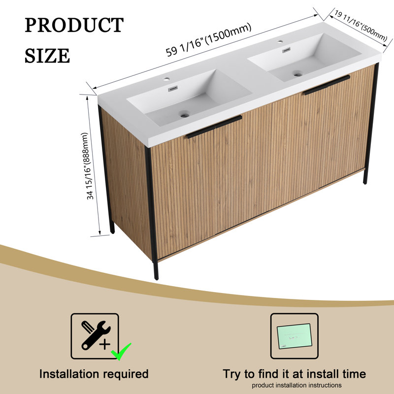 60'' Double Bathroom Vanity with Resin Top