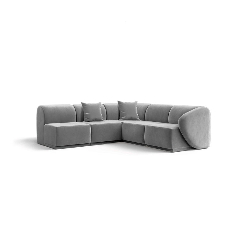 5 Seater Velvet Sofa & Chaise, Grey Velvet