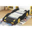 Lit plateforme simple en forme de voiture de course avec roues et rangement, noir et jaune-129892446