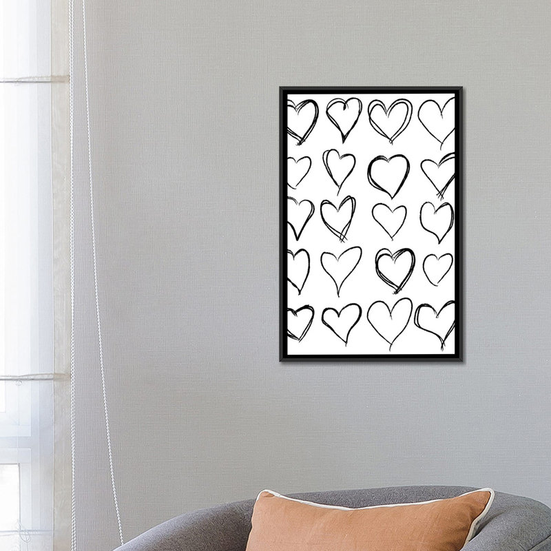 «Hearts», reproduction sur toile, H 26 po x l 18 po x P 1,5 po, Toile avec cadre noir, Pas de tapis