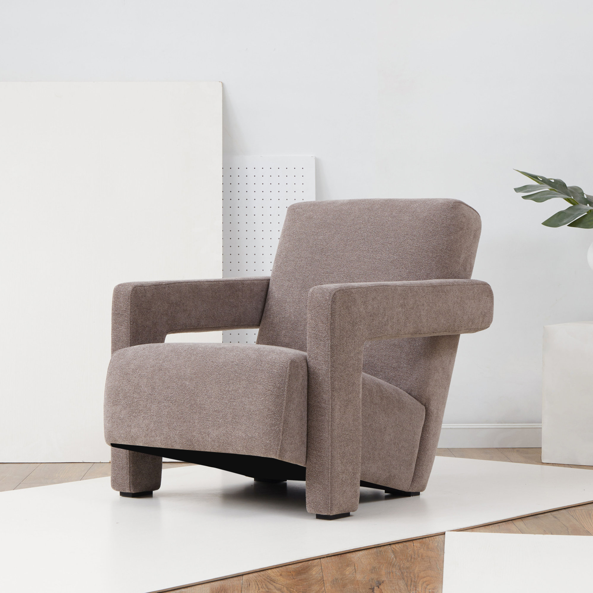 Olsen 27.3" W Velvet Armchair, Brown Boucle