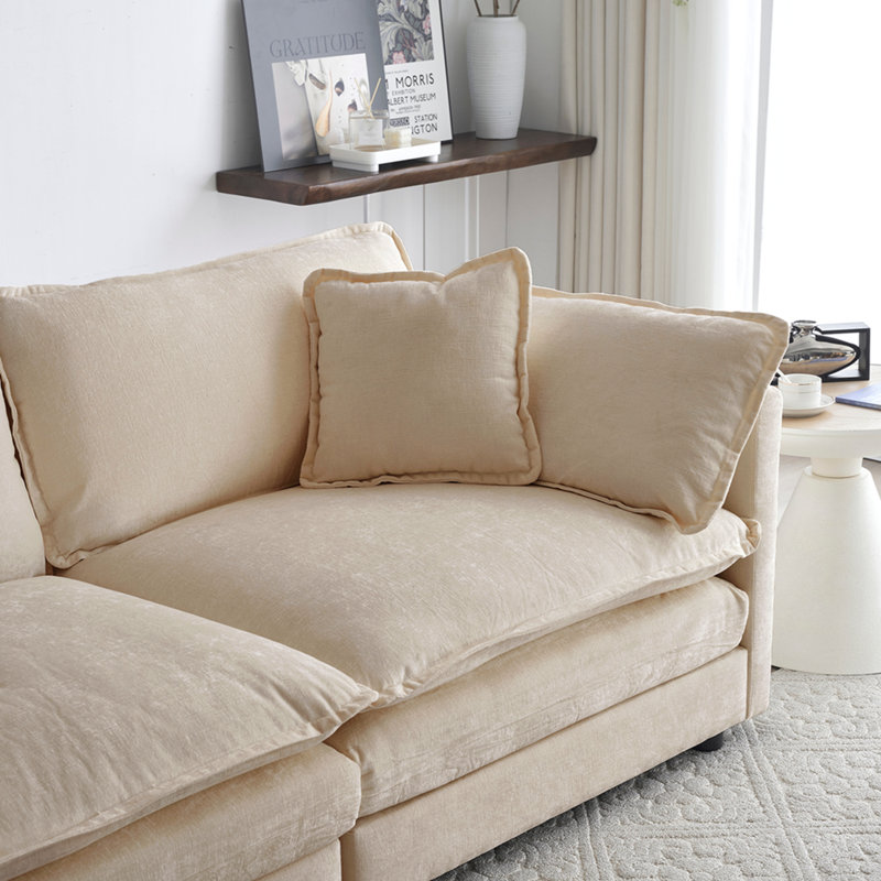 Ensemble de canapé 3 pièces avec coussins et coussins décoratifs, ensemble de canapé comprenant 2 fauteuils et un canapé à 2 places, ensemble de canapé décontracté peu encombrant pour le salon, chenille café clair