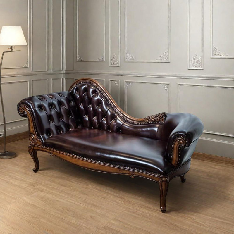 Élégante chaise en bouleau en similicuir, Orienté à gauche (vu de face)