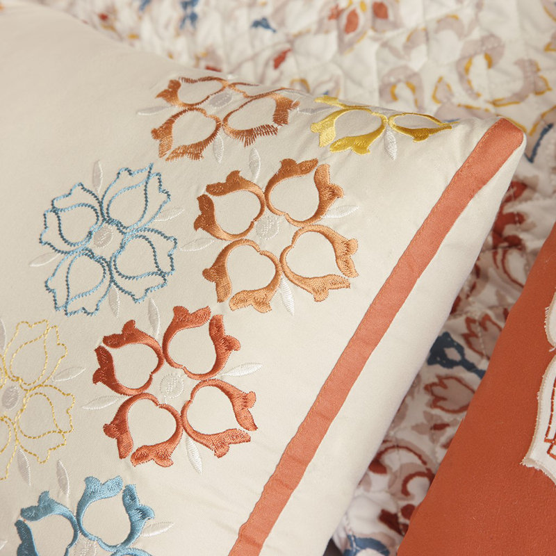 Ivory and Orange Reversible Microfiber Full Quilt Set