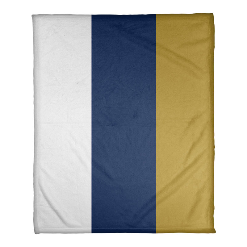 Quilted Throw Blanket, 62.5" W x 82.5" L, White/Navy Blue/Gold
