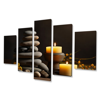 Bougie flamme Zen Stone Cairn Sculpture Balance V - Spiritual Stone Wall Art Living Room - 5 Panels