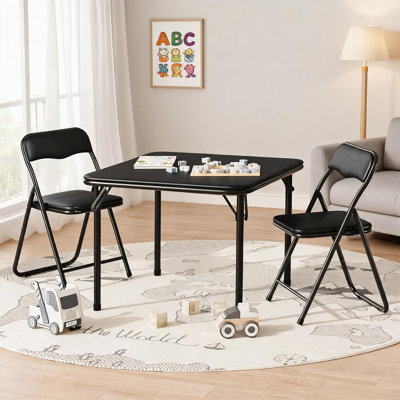 Folding Card Table and Chairs Set of 3, with PU Soft Cushions