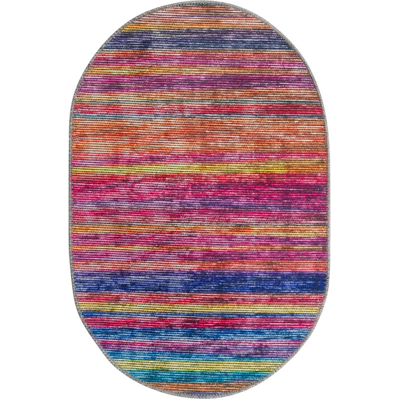 Ikhasa Chenille Abstract Indoor Rug, Oval 2' x 3'