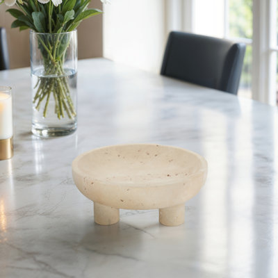Latitude Run® 10" Tan Travertine Footed Bowl, Stone