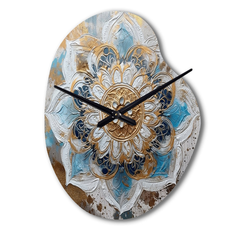 Horloge murale asymétrique en métal bleu et or Mandala I - Boho Mandala, Petit