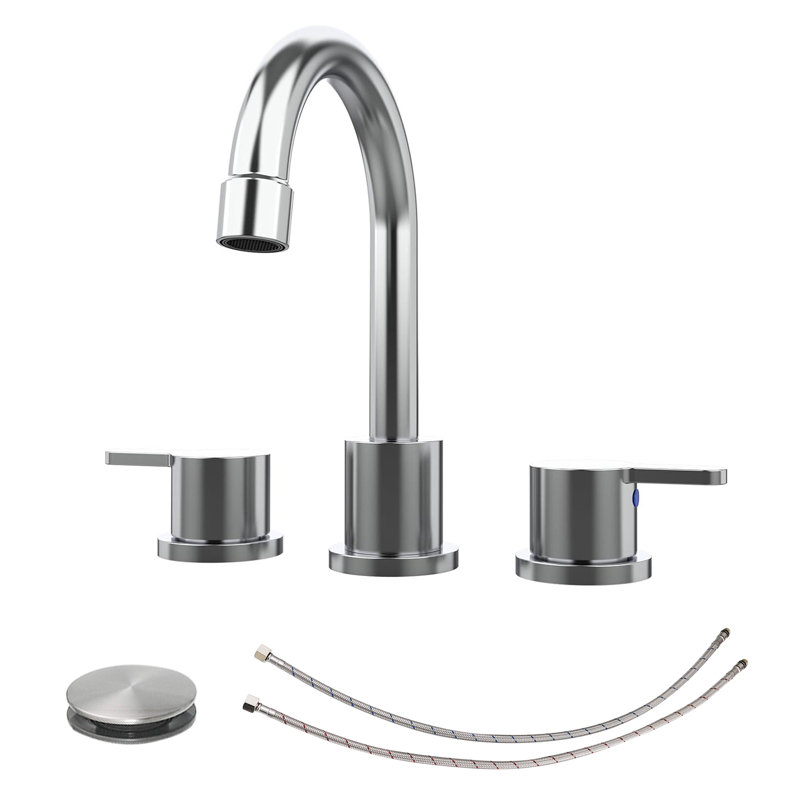 Widespread Bathroom Sink Faucet Chrome 2 Handle 8 Inch 3 Hole 360°Swivel Spout Vanity Sink With Pop Up Drain Assembly, Chrome
