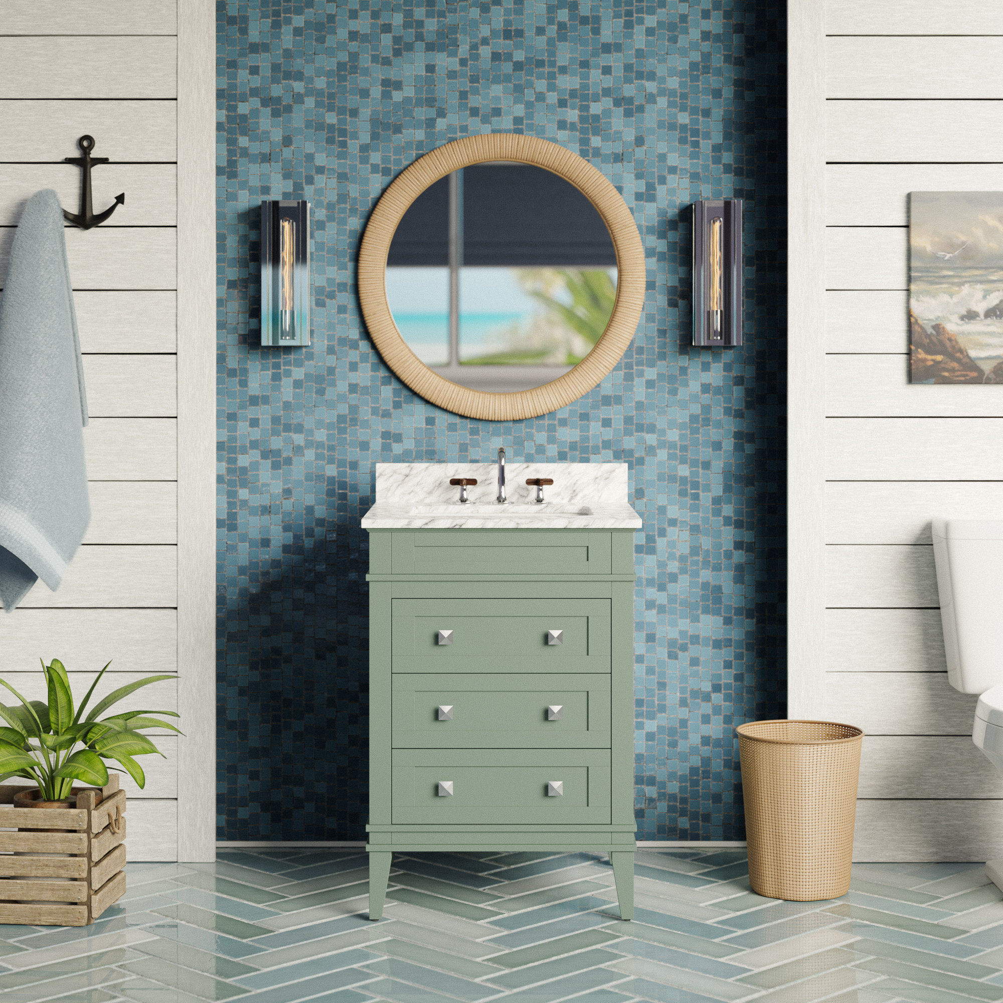 Frankfurt 24'' Single Bathroom Vanity, Carrara Marble, Sage Green