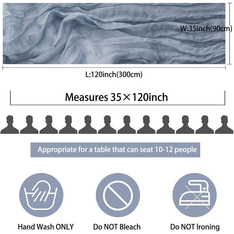 12 Pack 10Ft Cheesecloth Table Runner 35x120 Inch Boho Gauze Table Runner Rustic Cheese Cloth Long Table Runner, Blue