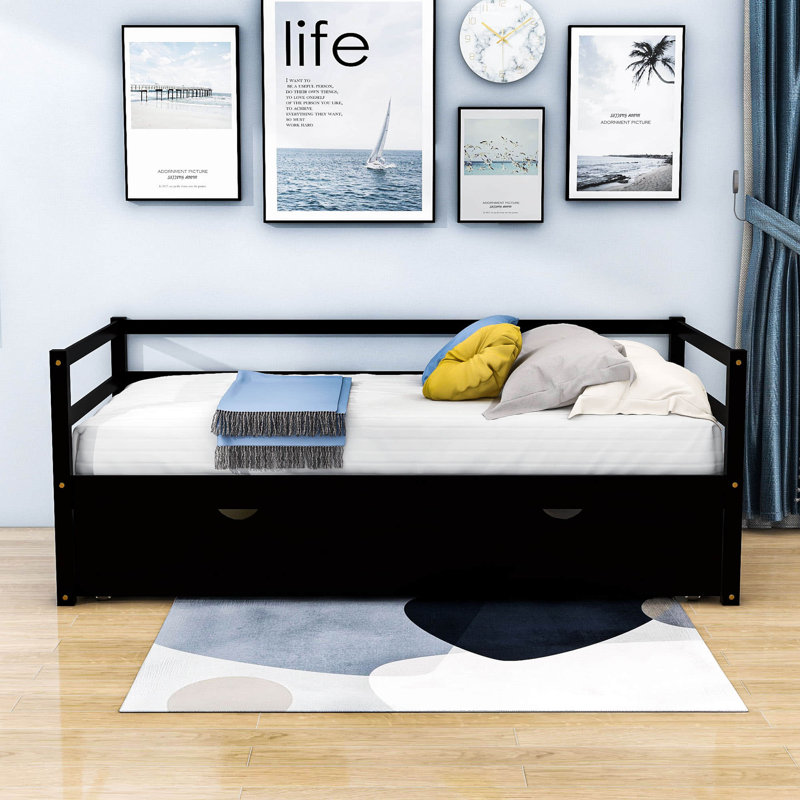 Ekaoluchuku Twin Size Wood Daybed with Trundle, Espresso
